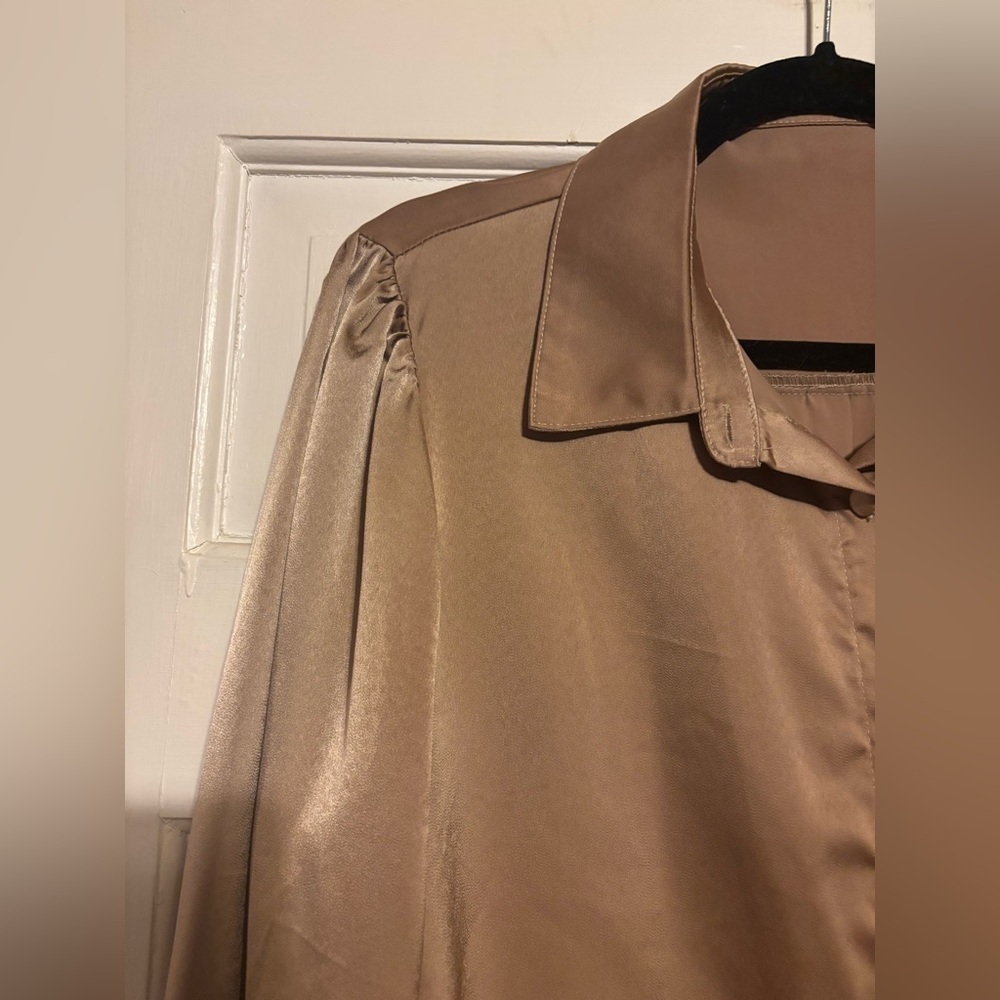 Bronze/gold satin button up blouse - Picture 2 of 5